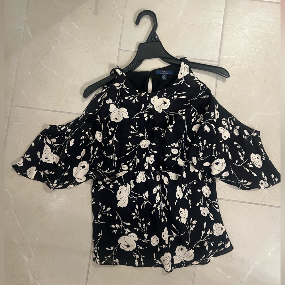Floral Black and White Top with open shoulders